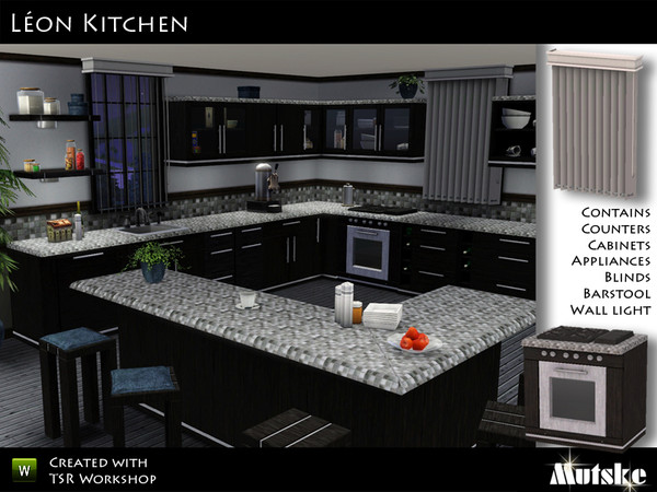 Sims 3 — Kitchen Leon by Mutske — Need a modern kitchen for your sims? This is the one you need to get. The set contains