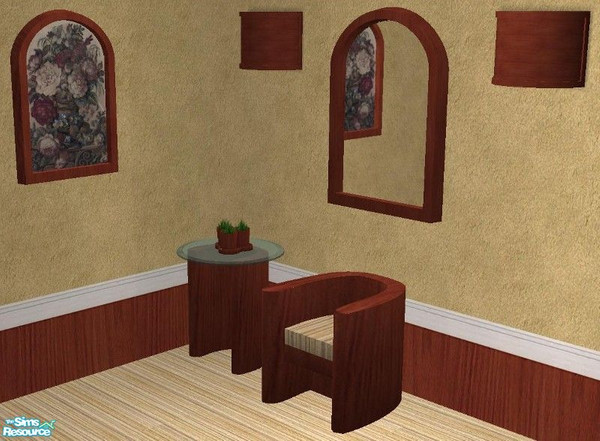 Sims 2 — Lynn Set by TheNinthWave — Included in the set: Living Chair, End Table, Painting, Mirror, Poured Wall, Carpet,