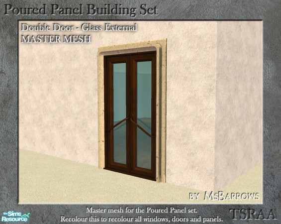 Sims 2 — Poured Panel - Double Glass Exterior Door by MsBarrows — Double width glass door with poured panel trim. This is