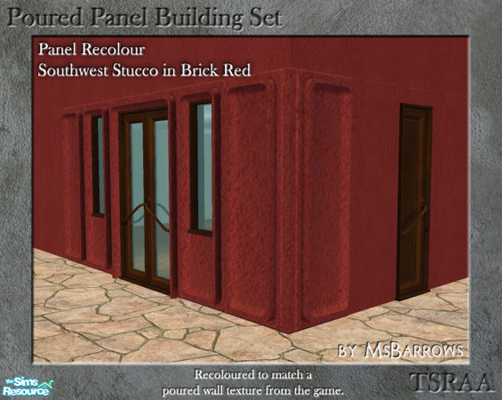 Sims 2 — Poured Panel Recolours - Southwest Brick Red by MsBarrows — Recolours of the cement portion of the poured panels
