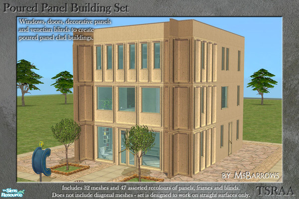 Sims 2 — Poured Panel Building Set by MsBarrows — A collection of doors, windows, wall decor and blinds for use in