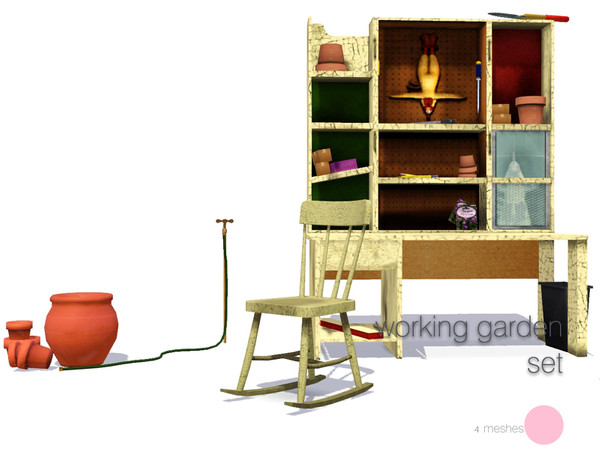 Sims 3 — Working Garden Set by DOT — Working Garden Set 4 Meshes Workbench Pots Rocker Hose Sims 3 by DOT of The Sims