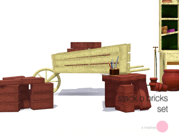 Sims 3 — Stack O Bricks Set by DOT — Stack O Bricks Set Chair, Wheel Barrel Coffee Table, Coffee Table 1x1 and Deco Stack