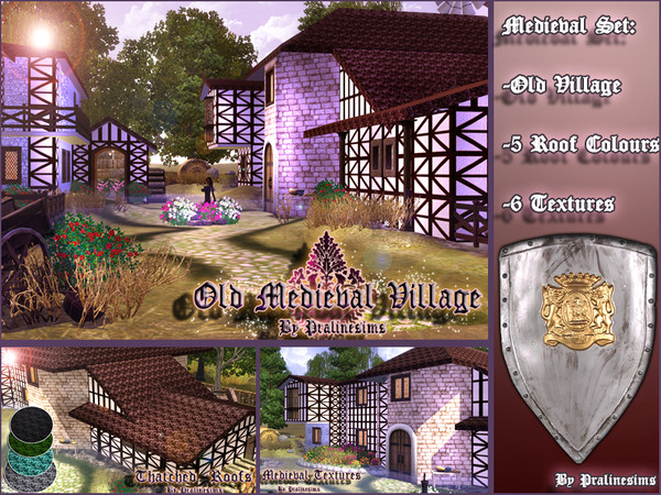 Sims 3 — Old Medieval Set by TSR Archive — This little set contains: - Small village (3 houses) - 6 Medieval textures +
