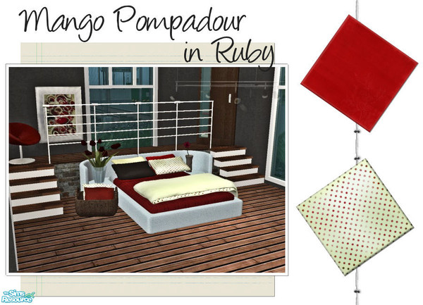 Sims 2 — Mango Pompadour in Ruby by ~Monica~ — A recolor of Mango Sims Pompadour bedroom in ruby red (find mesh on pg.4