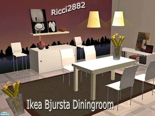 Sims 2 — Ikea Bjursta Dining by TheNumbersWoman — More Requested Ikea Furniture. This is a Modern clean Dining area