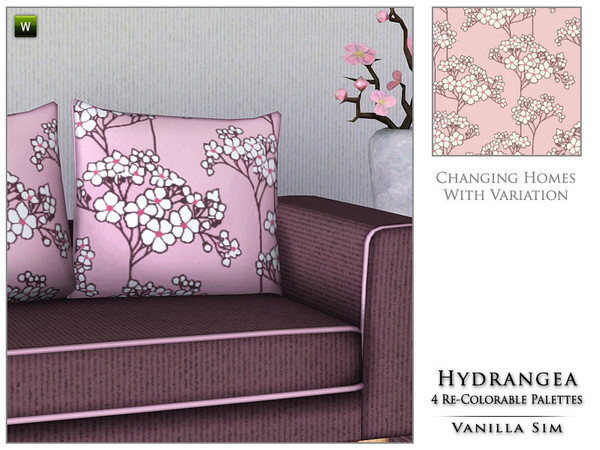 Sims 3 — Hydrangea by Vanilla Sim — A mass of stylised hydrangea blooms drawn in brown with pearlised cream petals with