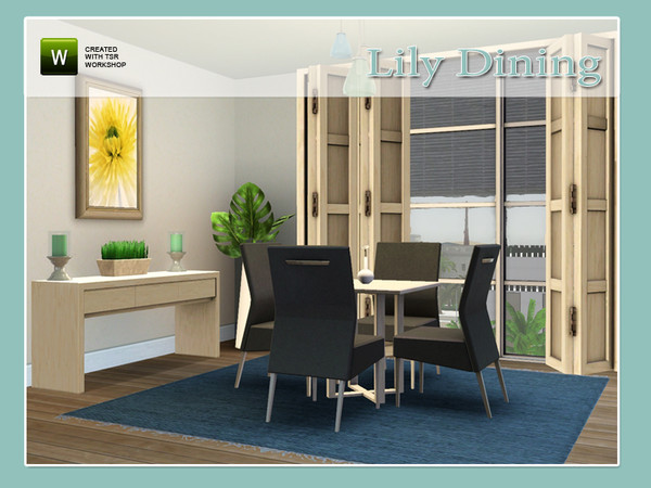 Sims 3 — Lily Dining by Angela — Lily Dining, set contains: Table, Chair, Sidetable, Candle, Painting, Rug and