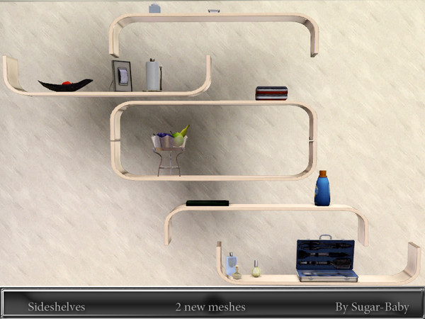 Sims 3 — Sideshelves Set by Sugar-Baby756 — Can be placed under each other without cheats. Down shelf have 6 slots, up -