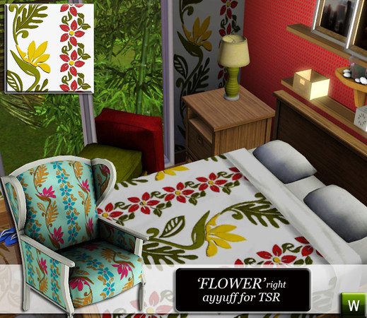 Sims 3 — Flower -Right- by ayyuff — floral pattern with 4 re-colorable palettes.