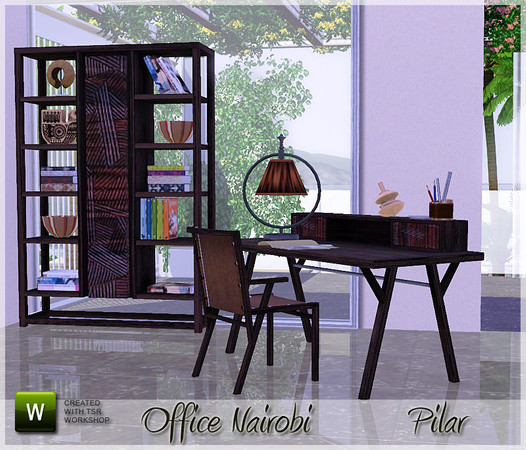 Sims 3 — Study  Nairobi by Pilar — Colonial-style study, also in light wood