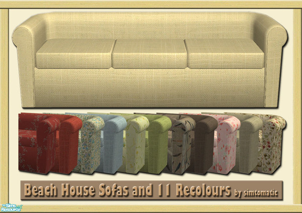 Sims 2 — Beach House Sofas by simtomatic — New three, two-seater sofas and armchair, with 11 recolours. The 3-seater sofa