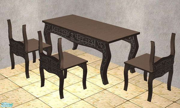 Sims 2 — Ornatley Designed Dining Set by TheNinthWave — Included is a dining table, a dining chair, and 5 recolors. The
