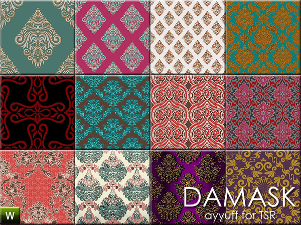 Sims 3 — Damask Pattern Set by ayyuff — 12 re-colorable damask patterns...