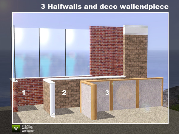 Sims 3 — Halfwalls by Angela — 3 new costum halfwalls, These do stretch out when placed in a 90 degree angle, also comes