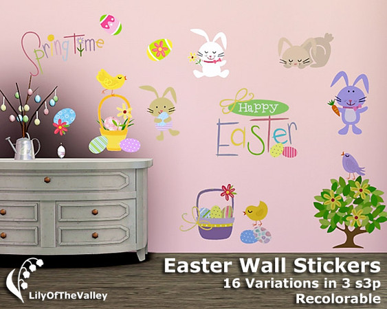 Sims 3 — Easter Wall Stickers by LilyOfTheValley — This easter wall stickers set features bunnies, eggs, chickens,