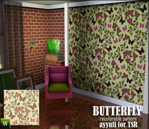 Sims 3 — Butterfly  by ayyuff — recolorable pattern 
