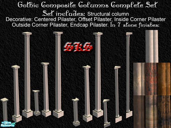 Sims 2 — Gothic Composite Column Master Set by 71robert13 — Master set Has 1, 2 & 3 story versions, each with 1