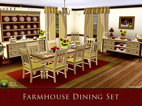Sims 3 — Farmhouse Dining Set by Cashcraft — It's a set of sturdy farmhouse dining furniture and detailed decorative