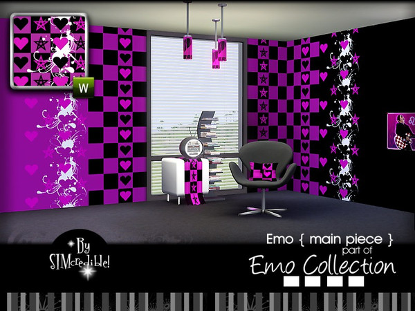 Sims 3 — Emo Patterns - Main Piece by SIMcredible! — This pattern has 4 recolorable channels and will add a touch of emo