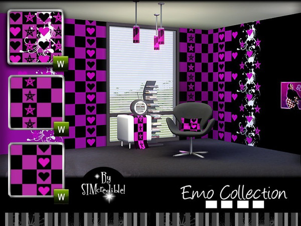 Sims 3 — Emo Patterns by SIMcredible! — These patterns will add a touch of emo style on your rooms and clothes ^^ by