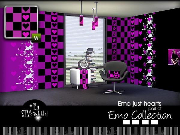 Sims 3 — Emo Patterns - Just Hearts by SIMcredible! — This pattern has 3 recolorable channels and will add a touch of emo