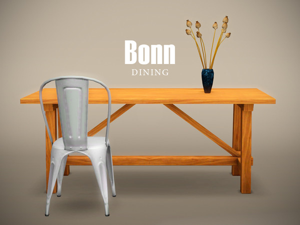 Sims 3 — Bonn Dining by Murano — Rustic dining set with chair, table and dried deco poppies.