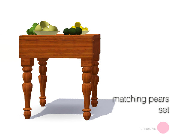Sims 3 — Matching Pear Set by DOT — Matching Pear Set 7 Meshes Butcher Block Matching InGame Table Plus Fruit for Deco