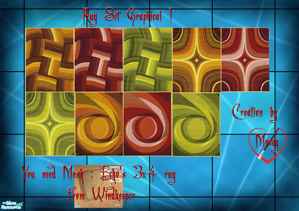 Sims 2 — Rug Set Graphical 1 by Muccy — This is the Rug Recolor Set. I thank Windkeeper and Echo for the wonderful mesh.