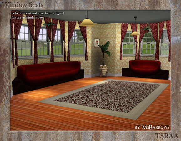 Sims 3 — Window Seats by MsBarrows — A sofa, loveseat and armchair designed to use as built-in seating within window