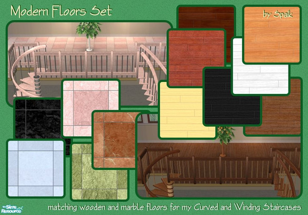 Sims 2 — Modern Floors set by Spaik — Matching wooden and marble floors for my Winding and Curved Staircases. No