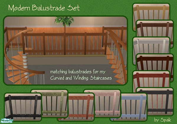 Sims 2 — Modern Balustrade set by Spaik — Matching balustrades for my Winding and Curved Staircases. Every fence is an