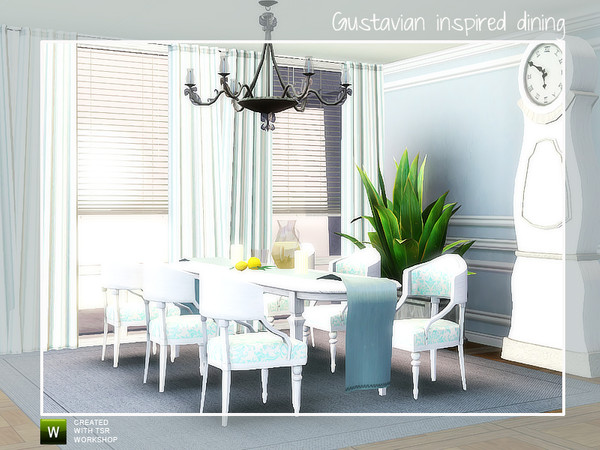 Sims 3 — Gustavian Dining by Angela — Gustavian inspired diningroom in white and blue. More classic shaped diningroom