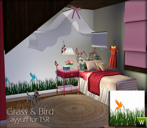 Sims 3 — Grass & Bird Pattern by ayyuff — re-colorable pattern