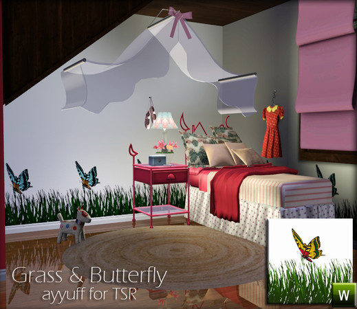 Sims 3 — Grass & Butterfly Pattern by ayyuff — re-colorable pattern