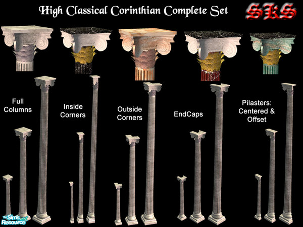 Sims 2 — Corinthian Columns Master Set by 71robert13 — Set has 1, 2 & 3 story columns & Pilasters in 5 Marble