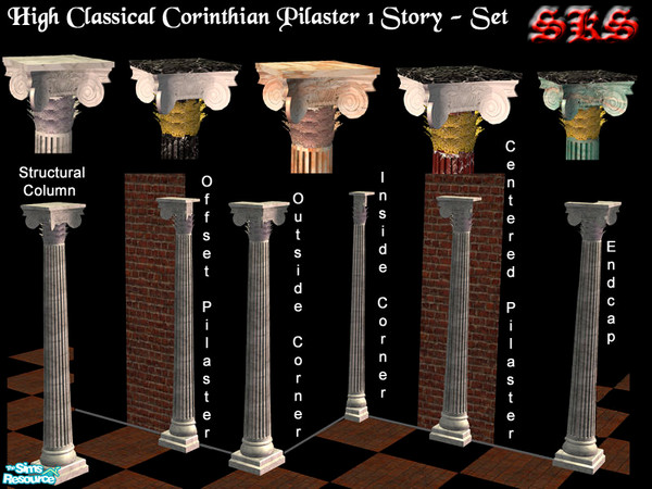 Sims 2 — Corinthian Columns 1 Set by 71robert13 — 1 story classical Corinthian columns & Pilasters featuring a triple