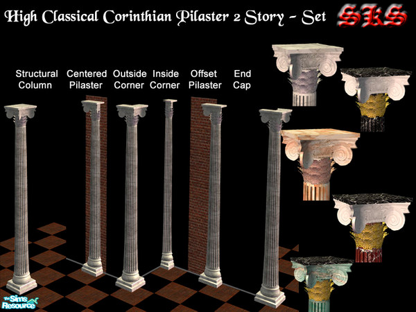 Sims 2 — Corinthian Columns 2 Set by 71robert13 — 2 story classical Corinthian columns & Pilasters featuring a triple