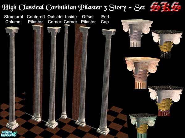 Sims 2 — Corinthian Columns 3 Set by 71robert13 — 3 story classical Corinthian columns & Pilasters featuring a triple