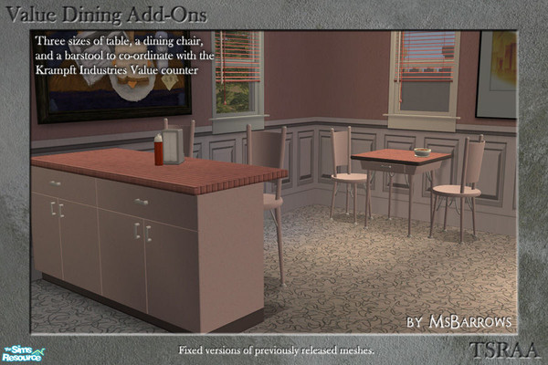 Sims 2 — Value Dining Add-Ons by MsBarrows — A fixed version of some previously released meshes of mine. Fixes include