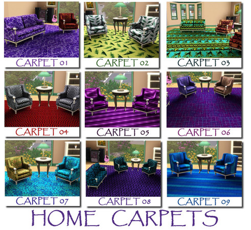 Sims 3 — Home Carpets by allison731 — Set includes 9 different carpets for home with various designs.Enjoy.