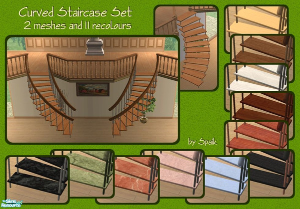 Sims 2 — Curved Staircase set by Spaik — Two curved stairs, one going left and one right. Take three tiles on each floor.