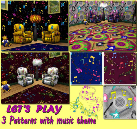 Sims 3 — Let's Play by allison731 — Set includes 3 different patterns with music theme.I hope you will like it.Enjoy.