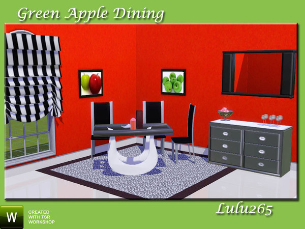 Sims 3 — Green Apple Dining  by Lulu265 — A modern dining set in Black and white. Table, chair, curtain,