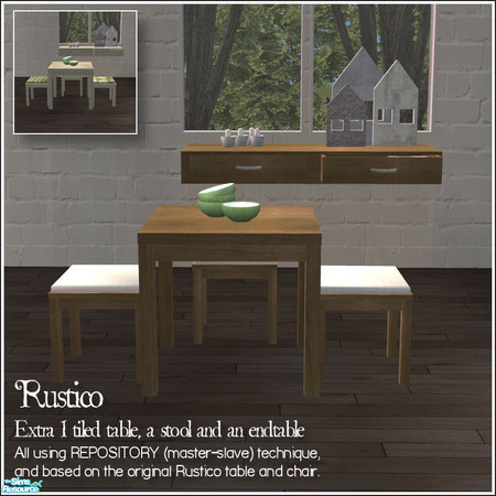 Sims 2 — Rustico dining - extra by mirake — Made some extra pieces to the rustico set. Those objects can\'t be recolored