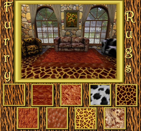 Sims 3 — Furry Rugs by allison731 — Set includes 9 patterns with 9 different animal furs.I hope you will like it.Enjoy.