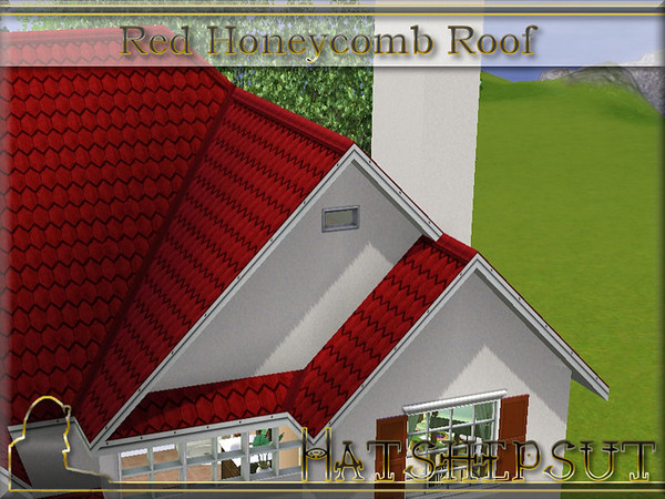Sims 3 — Red Honeycomb Roof by hatshepsut — Textured roof with a custom made white trim