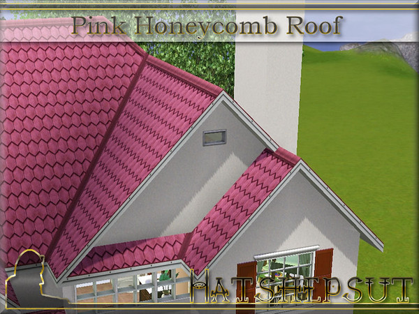 Sims 3 — Pink Honeycomb Roof by hatshepsut — Textured roof with a custom made white trim