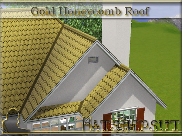 Sims 3 — Gold Honeycomb Roof by hatshepsut — Textured roof with a custom made white trim