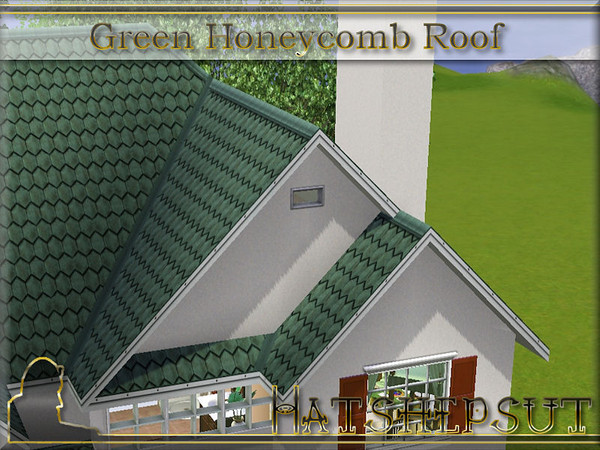 Sims 3 — Green Honeycomb Roof by hatshepsut — Textured roof with a custom made white trim